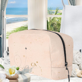 Wanderlust Monogram Vliegtuig Perzik Roze Goud Toilettasje