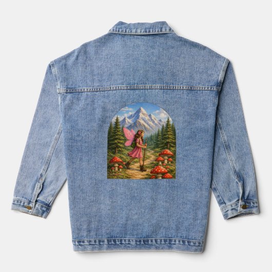 Wanderlust Mountain Fairy Hiker Fairycore Mushroom Denim Jacket (Achterkant)