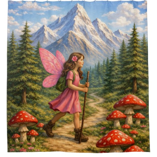 Wanderlust Mountain Fairy Hiker Fairycore Mushroom Douchegordijn (Voorkant)