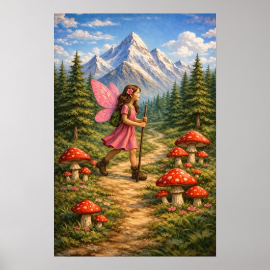 Wanderlust Mountain Fairy Hiker Fairycore Mushroom Poster (Voorkant)