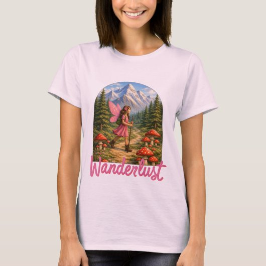 Wanderlust Mountain Fairy Hiker Fairycore Mushroom T-shirt (Voorkant)