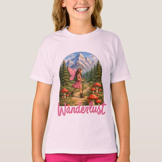 Wanderlust Mountain Fairy Hiker Fairycore Mushroom T-shirt (Voorkant)