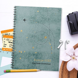 Wanderlust Naam Vliegtuig Donkerblauw Goud Reizen Notitieboek