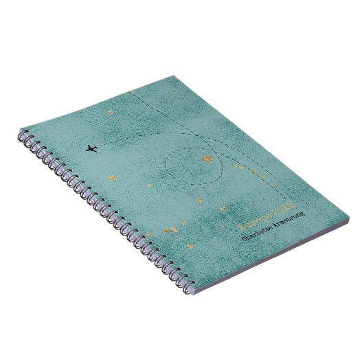 Wanderlust Naam Vliegtuig Groen Blauw Goud Travel Notitieboek (Rechterzijde)