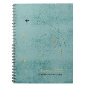 Wanderlust Naam Vliegtuig Groen Blauw Goud Travel Notitieboek (Voorkant)
