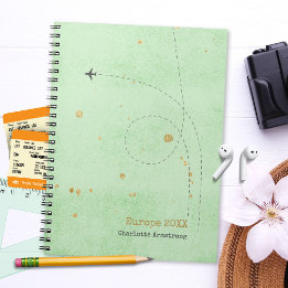 Wanderlust Naam Vliegtuig Sage Mint Gold Travel Notitieboek