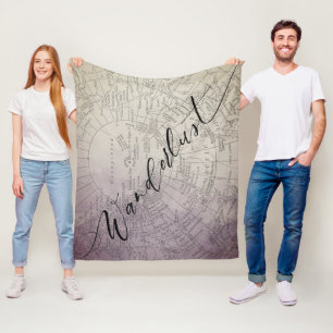Wanderlust Paarse Ombre Watercolor Avonturenkaart Fleece Deken