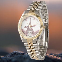 Wanderlust Paris Eiffel Tower Blush Pink Travelers Horloge