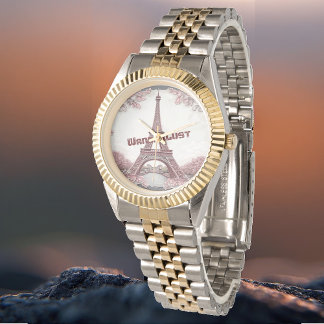 Wanderlust Paris Eiffel Tower Blush Pink Travelers Horloge
