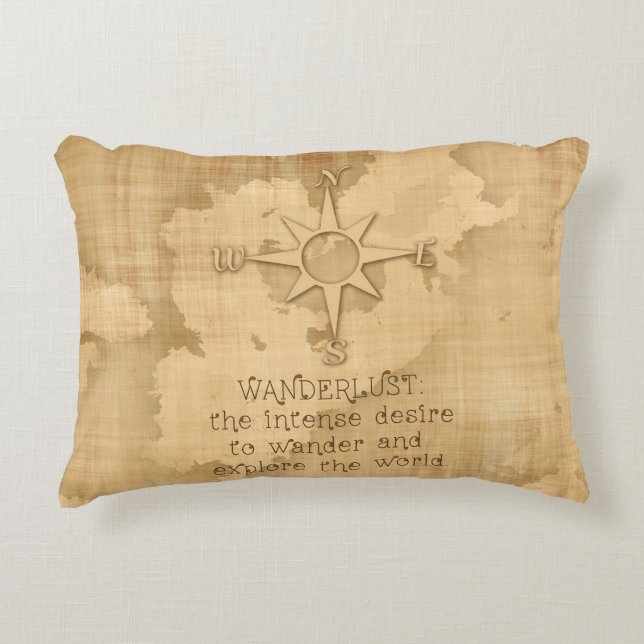 Wanderlust..." Reizigerprijsopgave op  papier Decoratief Kussen (Voorkant)