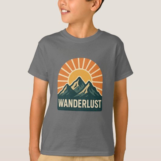 Wanderlust Retro Blue Mountain Sunrise Kids Nature T-shirt (Voorkant)