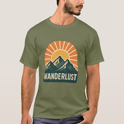 Wanderlust Retro Blue Mountain Sunrise Outdoor Sun T-shirt (Voorkant)