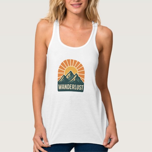 Wanderlust Retro Blue Mountain Sunrise Outdoor Sun Tanktop (Voorkant)