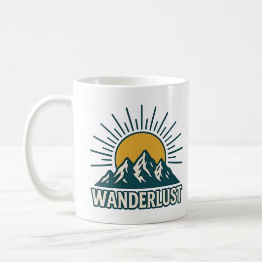 Wanderlust Retro Teal Mountain Sunrise | Hiking Koffiemok (Links)