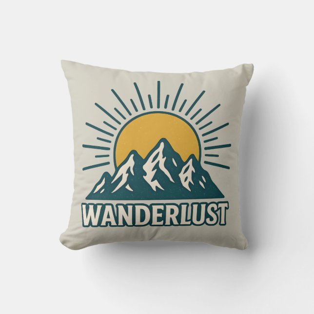 Wanderlust Retro Teal Mountain Sunrise | Hiking Kussen (Voorkant)