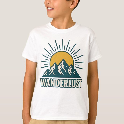 Wanderlust Retro Teal Mountain Sunrise | Hiking T-shirt (Voorkant)
