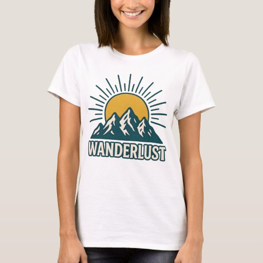 Wanderlust Retro Teal Mountain Sunrise | Hiking T-shirt (Voorkant)