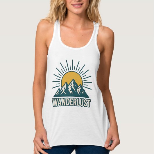 Wanderlust Retro Teal Mountain Sunrise | Hiking Tanktop (Voorkant)