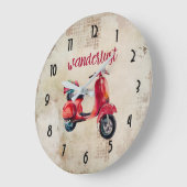 Wanderlust - Rode Waterverf Moped Grote Klok (Hoek)