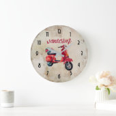 Wanderlust - Rode Waterverf Moped Grote Klok (Huis)