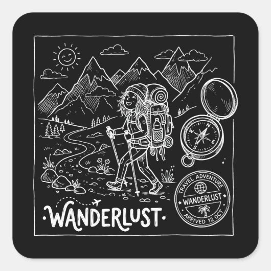 Wanderlust Rugzak Doodle Vierkante Sticker (Voorkant)