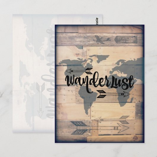 Wanderlust Rustic Wood Travel Briefkaart (Voorkant / Achterkant)