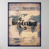 Wanderlust Rustic Wood Travel Poster (Voorkant)
