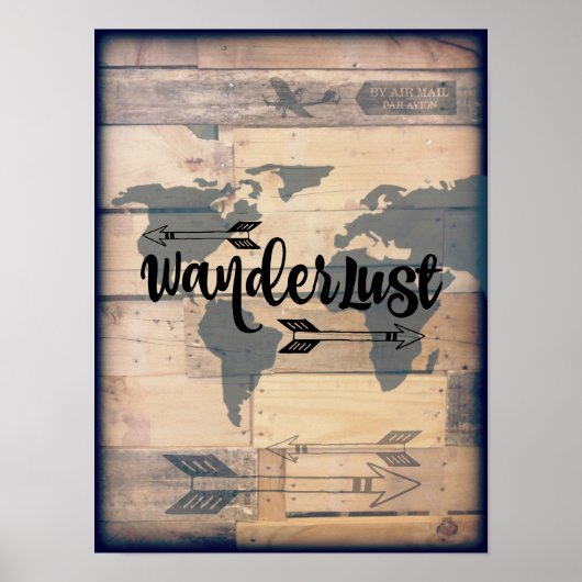 Wanderlust Rustic Wood Travel Poster (Voorkant)