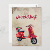 Wanderlust - Schattigee Rode Waterverf Bromfiets Briefkaart (Voorkant / Achterkant)