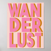 Wanderlust Typography Wall Art Poster in roze (Voorkant)