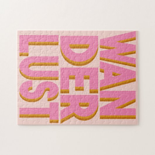 Wanderlust Typography Wall Art Poster in roze Legpuzzel (Horizontaal)