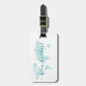 Wanderlust, verlangen naar reizen, blauwgroen were bagagelabel (Voorkant verticaal)