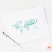 Wanderlust, verlangen naar reizen, blauwgroen were ovale sticker (Envelop)