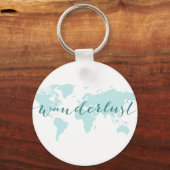 Wanderlust, verlangen naar reizen, blauwgroen were sleutelhanger (Voorkant)