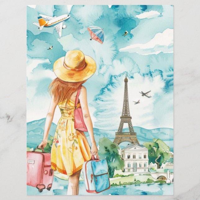 Wanderlust Vrouw Reizen Waterverf Papier (Voorkant)