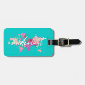 Wanderlust Waterverf Wereldkaart Reizen roze goud Bagagelabel (Voorkant horizontaal)