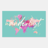 Wanderlust Waterverf Wereldkaart Reizen roze goud Rechthoekige Sticker (Voorkant)