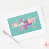 Wanderlust Waterverf Wereldkaart Reizen roze goud Rechthoekige Sticker (Envelop)