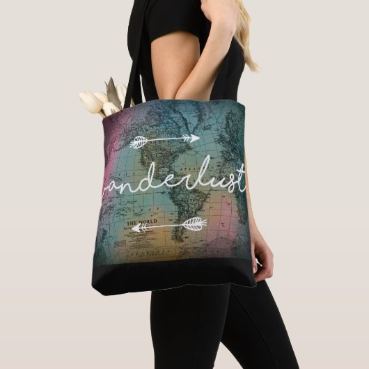 Wanderlust Wereldkaart Canvas tas (Dichtbij)