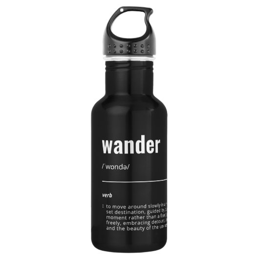 WanderTag - Minimalistische zwarte waterfles (Voorkant)