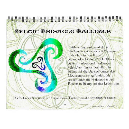 Wandkalender Celtic Triskele + keltische Feiertage Kalender (Achterkant)