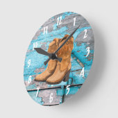 Wandkap Blauwe Wood Barn Deuren Boots Land Rusti Ronde Klok (Hoek)