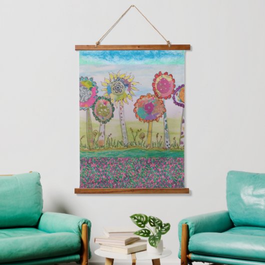 Wandkleed - Fantasievolle Bloemen (Woonkamer)