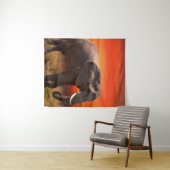 Wandkleed met Afrikaanse olifant en zonsondergang (In Situ (horizontaal))