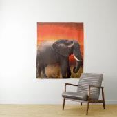 Wandkleed met Afrikaanse olifant en zonsondergang (In situ)