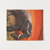 Wandkleed met Afrikaanse olifant en zonsondergang (Voorkant (horizontaal))