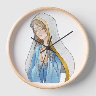 Wandklok, 25,4 cm rond natuurlijk Lijst van hout