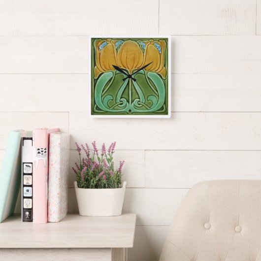 Wandklok - Art Nouveau Bloem Geel (Leeskamer)
