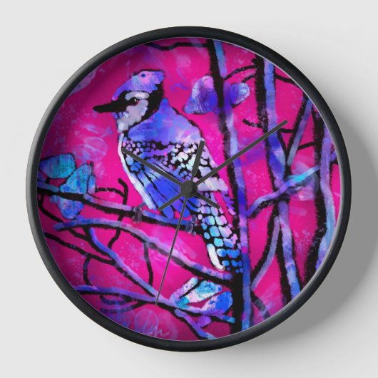 Wandklok blauw Jay grillig Abstract roze (Voorkant)