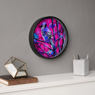 Wandklok blauw Jay grillig Abstract roze
